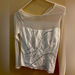 Anne Fontaine White Sheer-Panel Embellished Long-Sleeve Blouse